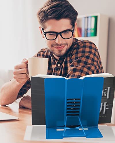 Large Book Stand Metal Reading Rest Book Holder Adjustable Document Cookbook Holder Portable Bookstands for Textbooks/Music Books/Recipe/Mobile Phone/Tablet(Deep Blue) - color: Deep Blue