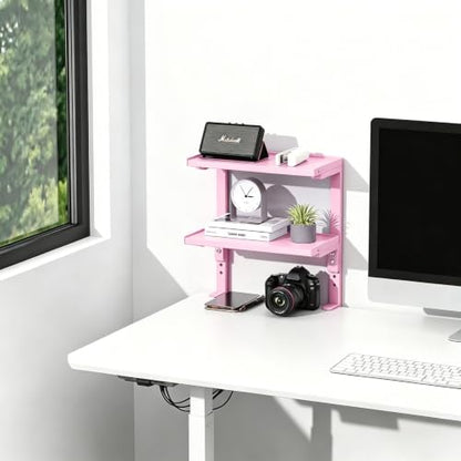 2-Tier Desk Shelf, Expandable Under Desk Storage, Clamp on Desk Shelf, Desktop Accessories for Offices, Study Rooms, and Game Rooms (Pink) - color: Pink