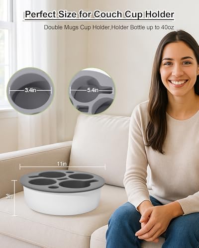 Couch Cup Holder Tray Round, Bonfixe 4-Cups Bedside Drink Holder for Elderly/Pregnancy, Stable Non-Spill Silicone Couch Caddy for Remote Control, Glasses‌, Snacks, Phones‌ (Black-Gray) - color: Black-gray