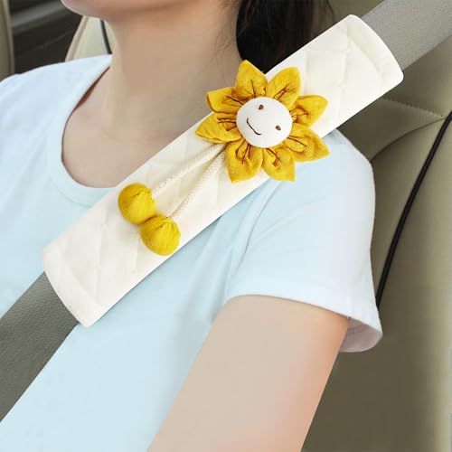 Amooca Soft Auto Seat Belt Cover Seatbelt Shoulder Pad Cushions 2 PCS for a More Comfortable Driving Universal Fit for All Cars and Backpack Off-White Orange Sunflower - color: Orange Sunflower