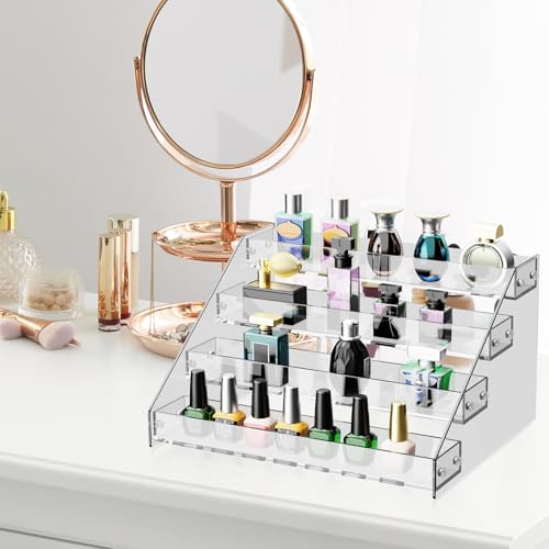 Acrylic 4-Tier Display Stand, Organizer, Storage Rack, Perfume, Spice, Figure, Cupcake, Card Display Stand, 12.2"x8.38"x6.22"