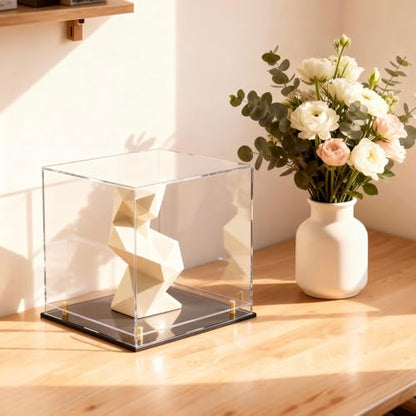 Acrylic Display Case for Collectibles, Dustproof Acrylic Box with Clear Display Elevation & Gold Risers, Large Display Case for Figures Toys Memorabilia, 8" L x 8" W x 9.6" H - size: 8"L x 8"W x 9.6"H
