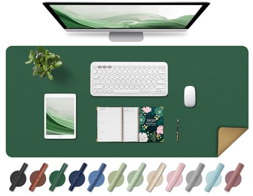 Large Desk Pad 35.4" x 17", Non-Slip Desk Mat with PU Leather & Natural Cork, Waterproof Writing Desk Natural Cork, Computer Mat Desk Protector for Office Home, Dark Green - color: Dark Green, size: 2.4" x 2.4"