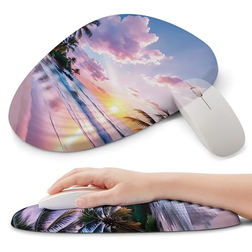 Ergonomic Mouse Pad with Wrist Support, Memory Foam Wrist Rest for Pain Relief & Carpal Tunnel, Non-Slip Base for Office, Computer, PC, Laptop (12x8x1.2inch, Sunset Beach) - color: 11 Sunset Beach
