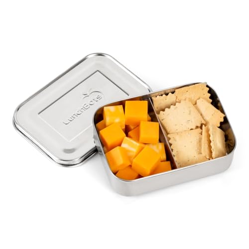 LunchBots Small Snack Packer Bento Box - Extra Small Divided Stainless Steel Snack Container - 2 Compartments for Fruits, Vegetables and Finger Foods - Dishwasher Safe – Stainless Lid - size: 2 Section
