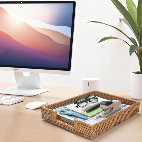 Rattan Letter Tray, Wicker Desk Tray, Woven Desk Organizer, A4 Paper, Document, File, Mail, Magazine Storage Basket for Office, Classroom, Home Desktop