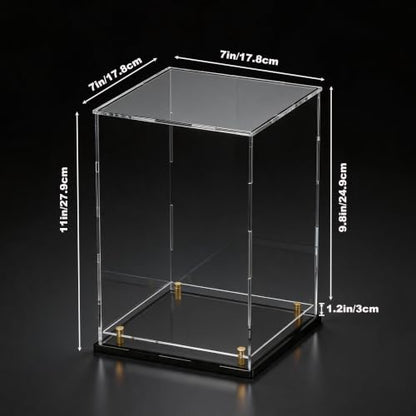 Acrylic Display Case for Collectibles, Dustproof Acrylic Box with Clear Display Elevation & Gold Risers, Large Display Case for Figures Toys Memorabilia, 7" L x 7" W x 11" H - size: 7"L x 7"W x 11"H