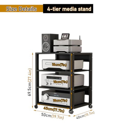 4 Tier Audio Rack Tower, CD Record Player Stereo Receiver AV Equipment Cabinet Display Rack, Weight Capacity 661 lbs, with Adjustable Wooden Shelves for Home (4 Tier Black) - size: 4 Tier Black