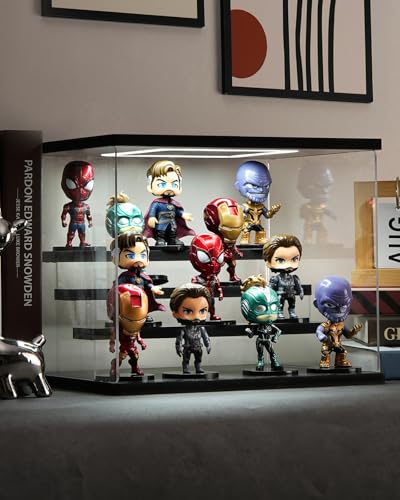 Clear Acrylic Display Case with Light , 3 Tier Display Box Stand Assembly Dustproof Protection Showcase for Collectibles Action Figures (Black 12.6×7×9in; 32×18×23cm) - color: Black With Light, size: 3 Tier 12.6×7×9in；32×18×23cm