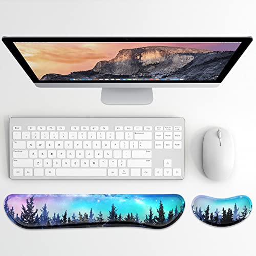 Dapesuom Enlarge Keyboard Wrist Rest, Memory Foam Wrist Cushion for Desk Mats Support, Cute Typing Pain Relief Keyboard Mouse Pad Rests Set with Non-Slip Base for Gaming Laptop Office Computer, Forest - color: Forest