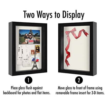 Americanflat 8.5x11 Shadow Box Frame with Shatter-Resistant Glass - Silhouette Collection - Large Shadow Box Display Case for Tabletop and Wall Display - Black with Soft Felt Back - color: Black, size: 8.5x11