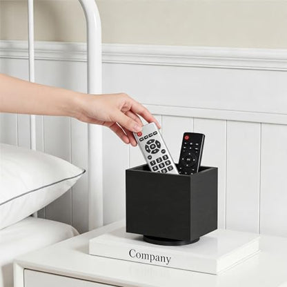 360° Rotating Remote Control Holder, Wooden TV Controller Holder, Remote Holder for Table, Desktop Caddy for Pen, Phone, Small Item Home Office School(Black) - color: Black - 1slot