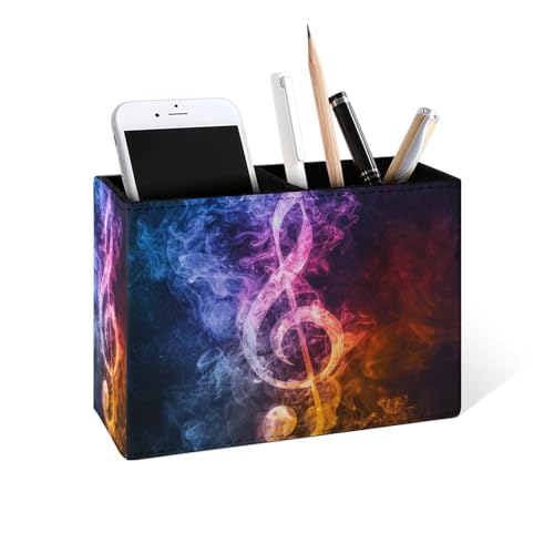 Famame Abstract Music Clef Pencil Holder for Desk, Leather Desktop Container Pen Cup Storage Study Table Pen Organizer Makeup Brush Holder for Classroom Office Home - color: Abstract Music Clef