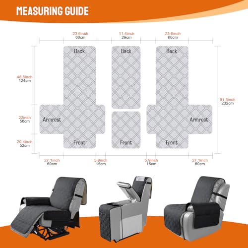 VANSOFY Loveseat Recliner Cover with Console 100% Waterproof Sofa Slipcovers Non-Slip Reclining Couch Cover Split Sofa Covers Furniture Protector for Pets, Dogs(Black) - color: Black
