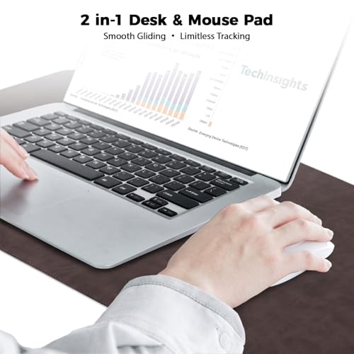 XXLarge Gaming Desk Pad with Stitched Edges - Waterproof Writing Pad Leather Mouse Mat, Non-Slip Base Desk Mat for Office/Home 47"x17" XXL Dark Coffee - color: Dark Coffee, size: 47" x 17"