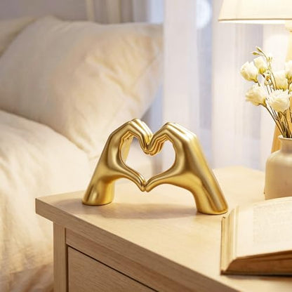 Gold Hand Heart Sculpture Home Decor for Living Room Bedroom Office Large | Resin Heart Gesture Statue Gifts Merch for Women Girls Wedding Birthday Love Finger Statue for Shelf Bookshelf Coffee Table - size: Large