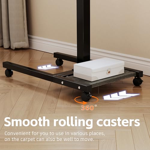 LINGMI Mobile Height Adjustable Laptop Desk with Mouse Pad, Portable Laptop Desk Rolling Tiltable Table with Small Side Table for Couch,Rolling Computer Stand - color: Natural Color
