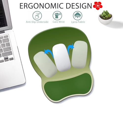 Ergonomic Mouse Pad with Wrist Rest, Comfortable Gel Concave Mouse Pad with Non-Slip Base, Pain Relief Mouse Pads with Smooth Wrist Support for Office & Home (Gradient Green) - color: Gradient Green