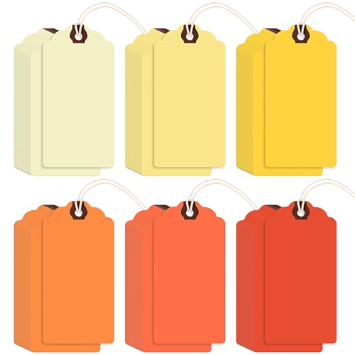 Outus 60 Pcs 4 3/4-in x 2 3/8-in Blank Large Paper Gift Tags with String and Reinforced Eyelet Wire Writable Price Tags Shipping Labels Inventory Labels(Orange) - color: Orange, size: Solid Style