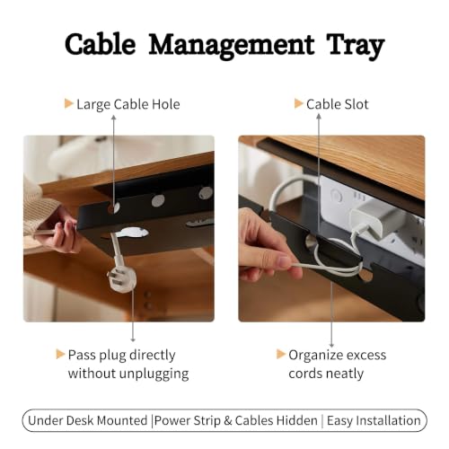 Ovanmexis Under Desk Cable Management Tray, 2-Pack, Black | Quick-Release Mount, Snap-On Tool-Free, Includes Magnetic Cable Clips & Straps, No Drill Hidden Base - color: Black