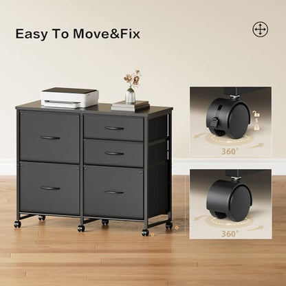 YeTom Lateral File Cabinet with 5 Drawers Rolling Filing Cabinets Under Desk Storage Printer Stand with Wheels,Mobile File Cabinet for Home Office,Black - color: Black