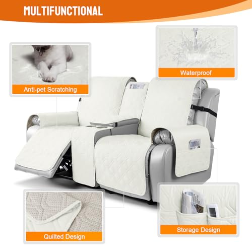 VANSOFY Loveseat Recliner Cover with Console 100% Waterproof Sofa Slipcovers Non-Slip Reclining Couch Cover Split Sofa Covers Furniture Protector for Pets, Dogs(Off White) - color: Off White