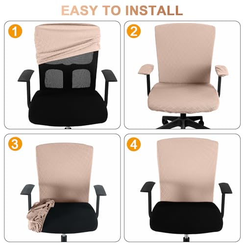 Tallew 4 Pcs Office Chair Covers Set Computer Universal Protective Stretchable Chair Seat Covers Desk Armrest Slipcovers Pads Office Cushion Backrest for Rotating(Camel) - color: Camel