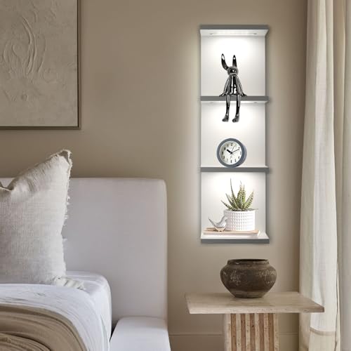 4 Tier LED Wall Shelf - Modern Floating Shelves for Makeup Vanity, Bedroom, Living Room | Easy Install Cosmetic & Display Lack Shelf, White - color: 4l-white