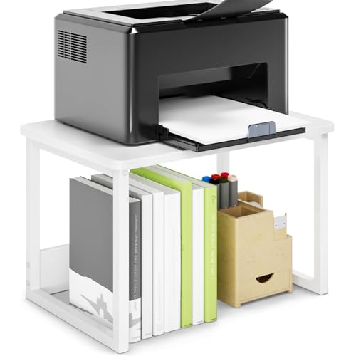 MARTY Printer Stand with Storage for Desk, Desktop Printer Stand Shelf Organzier for Home/Office Heavy Duty Printer Riser Under Desk Small Printer Table for Fax Machine Copier Scanner(White) - color: White, size: 2 Tier without Drawer