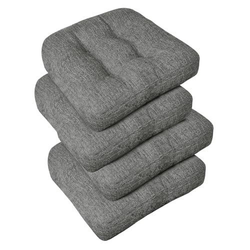 downluxe Chair Cushions for Dining Chairs 4 Pack, Tufted Indoor Chair Pads with Non-Slip Bottom, U-Shaped Kitchen Chair Cushions, 18"x18"x4", Dark Grey - color: Dark Grey, size: 18"x18"x4"(4 Pack)