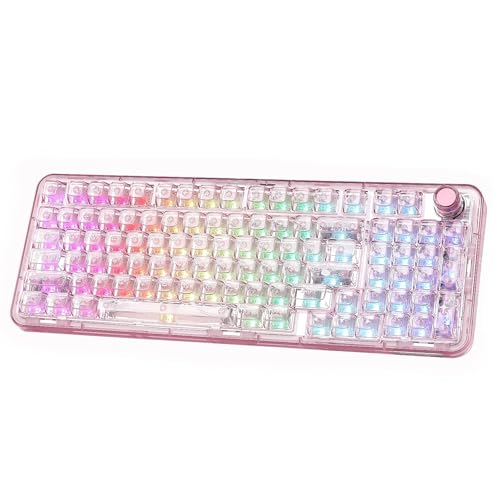 YUNZII X98 QMK/VIA Wireless Mechanical Gaming Keyboard with Knob,Tri-Mode BT5.0/USB-C/2.4GHz Hot Swappable Keyboard,Pre-lubed Switches Gasket Mount RGB Backlit for Wins/Mac (Pink, Crystal Switch) - color: Pink, size: Crystal Switch