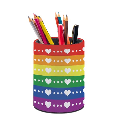 LGBT Rainbow Pride Pen Holder Pencil Cup for Desk Organizer | Cute Makeup Brush Holder PU Multifunctional Office Suppliesfor Decor Home Classroom School - color: Rainbow