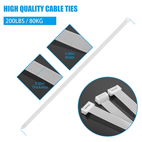 Armpow 18 inch White Zip Ties Heavy Duty 100 PACK, 200 LBS Ultra Exclusive Strong Plastic Wire Ties, Large Cable Ties Extra Long Tie Wraps, Indoor and Outdoor UV Resistant - color: White, size: 18 inch