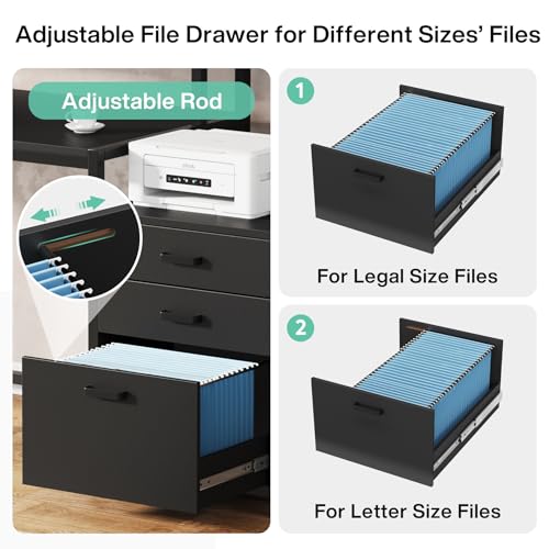 Tribesigns 63 Inch Computer Desk with File Drawer Cabinet, Ergonomic Office Desk with Monitor Stand, Industrial Computer Table with Printer Space, Wood PC Table Workstation Desks for Home Office - color: Black