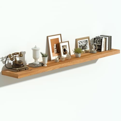 Flat Edge Elm Wood Floating Shelf with Invisible Bracket 55”Natural - color: Natural, size: 55”,set of 1