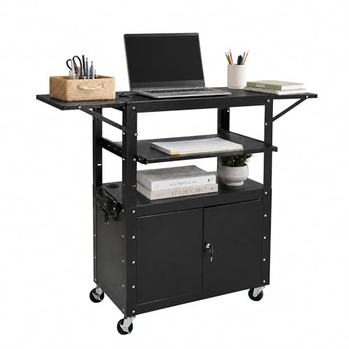 Adjustable Height AV Media Cart, 24-42 Inch Mobile Stand with Locking Storage, Extended Tray Organizer, Cable Management Wheels, for Home Office School - size: With extension frame