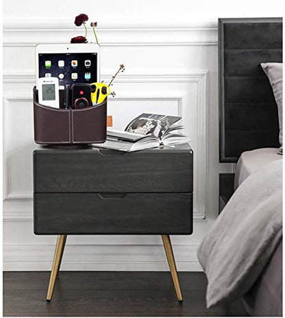 PUSU Remote Control Holder PU Leather 360 Degrees Rotatable Desktop Supply Organizer Storage Box for Controllers Media Stationery Nightstand TV Caddy E-reader iPad Phone Pen/Pencil Cosmetic(Brown) - color: A Brown