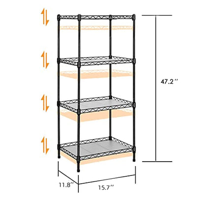 Best 4-Tier Wire Shelving - Black - Heavy Duty Shelf - Kitchen Storage Shelves, Wire Shelving Unit with Baskets Storage Rack Corner Shelf Shelving Adjustable Storage Shelf, 11.8" D x 15.7" W x 47" H - size: 4-Black Shelf