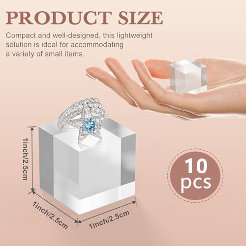 SAMYUCHO Acrylic Base 10 Pieces Acrylic Blocks for Display 1 X 1 X 1 Inch Square Riser Display Stands Trophy Base Pedestal Stands Clear Cube for Trophy Jewelry Props Food Party Crafts