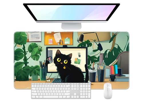Desk Pad, 32" x 16" XXXL Extended Large Gaming Mouse Pad, Desktop Decor Desk Mat, Men Women Office Supplies and Accessories, Cute Anime Mouse Mat for Laptop & Keyboard, Office Black Cat - color: Office Black Cat