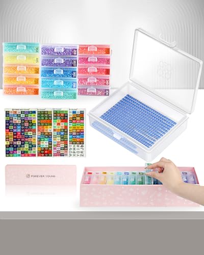 forever young Diamond Art Storage Containers Trays & Stand, 15 PCS Diamond Painting Trays with Lids for Adults & Hobbyists, 2-in-1 Organizer for Bead Sorting & Organized Workspace (Boxed Set) - size: 15pcs Portable set