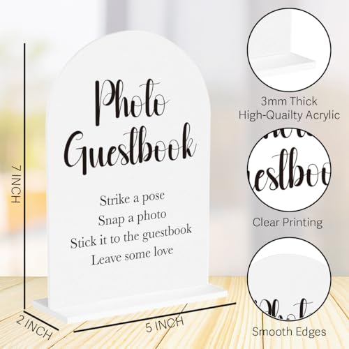 Photo Guest Book Sign for Wedding Acrylic Arch Wedding Bridal Shower Baby Shower Welcome Table Signs for Ceremony and Reception Decor 7 x 5 Inches - color: Photo