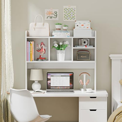 Nova Microdermabrasion Wooden Desktop Bookshelf with 6 Shelves–3-Tier Desk Organizer Hutch for Computer Desk, Home or Office (White)
