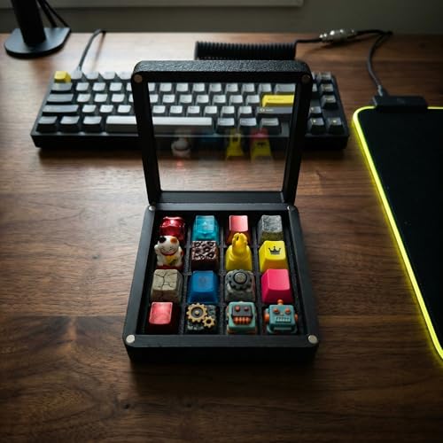 16-Slot Artisan Keycap Case: 22mm Extra-Deep Storage Box with Magnetic Lid | Fits SA, MT3 & High-Profile Resin Sculptures | Matte Black Industrial Desktop Display - color: Matte Black