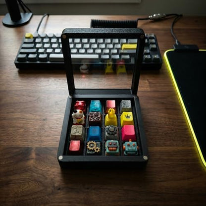 16-Slot Artisan Keycap Case: 22mm Extra-Deep Storage Box with Magnetic Lid | Fits SA, MT3 & High-Profile Resin Sculptures | Matte Black Industrial Desktop Display - color: Matte Black