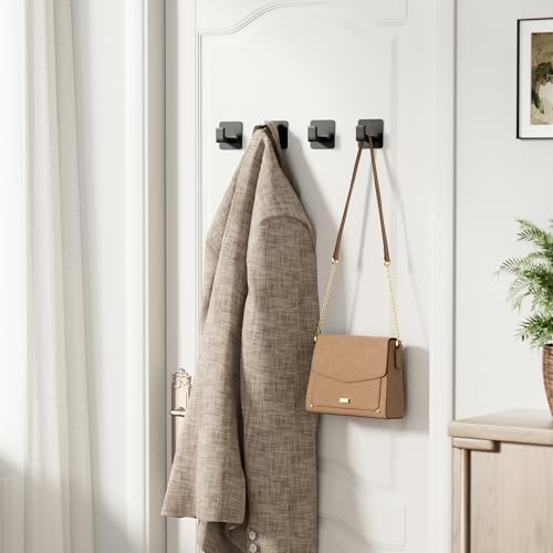 GWAAZXGZ Square Self Adhesive Towel Hooks - 2 Pack Matte Black Metal Hooks, Right-Angle Design for Towels, Robes & Hats, Organize Bathroom, Kitchen, Entryway, Doors, Cabinets on Smooth Surfaces - color: Black, size: 2 Pack