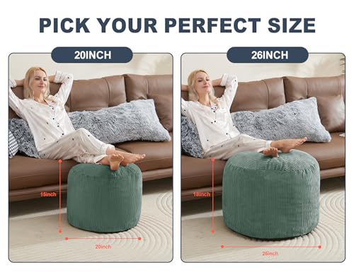 WSOFRLAC Pouf Ottoman Foot Stools Ottoman with Foam Small Corduroy Ottomans for Living Room Ottomans Pouf 20x15 Floor Poufs Foot Rest for Office Chair Dark Green Foot Stool Small - color: Green, size: 20"D x 20"W x 15"H