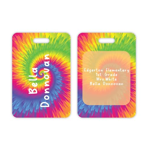 Personalized Tie Dye Luggage Tag / 2.75" x 4" Custom Retro Bag Tag/Double Sided Durable Plastic Luggage Tag with Plastic Strap/Made in The USA - style: Tie Dye
