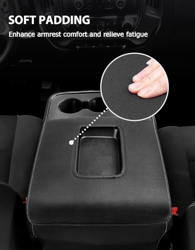 Center Console Cover for 2014-2018 Chevy Silverado & GMC Sierra 1500 2500 3500, Durable PU Leather Armrest Lid Covering Protector, Anti-Scratch, Gray Stitches (Fits Split Bench Jump Seat) - color: Black with Gray Stitching