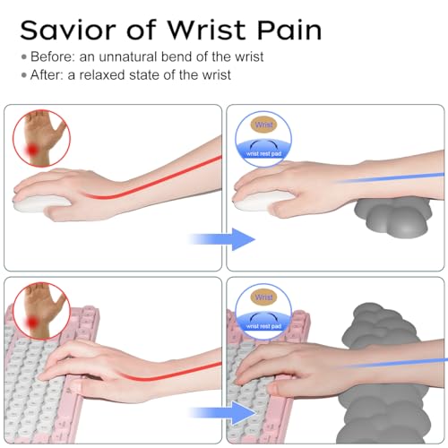 JIKIOU Upgrade Leather Cloud Keyboard Wrist Rest, Cloud Wrist Rest with Non-Slip PU Base, Comfortable Memory Foam Wrist Rest for Computer Laptop Mac Gaming Office and Pain Relief Christmas Wish Gift - color: 08soft Gray